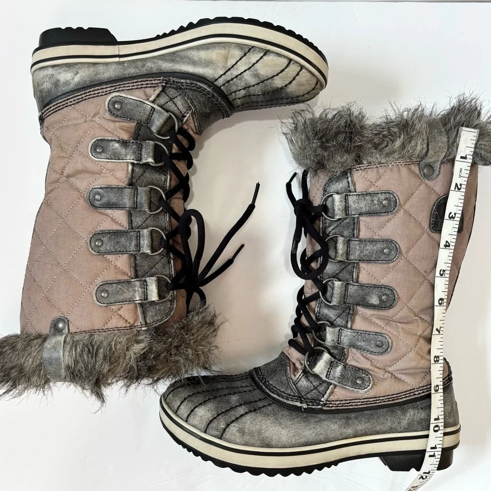 Sorel Tofino Gray Tan Waxed Canvas Leather outdoor Waterproof Snow Boots Sz 8.5